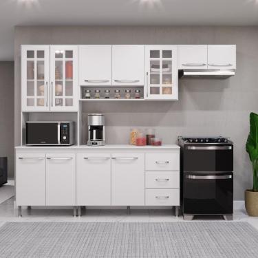 Imagem de Cozinha Modulada Compacta Fidelitá Viena 4 Peças 260cm 11 Portas 3 Gavetas Com Tampo Branco