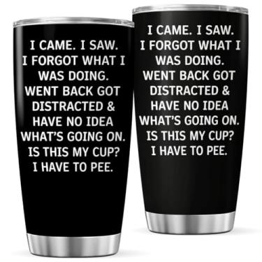 Imagem de CUBICER Citação engraçada I Forgot What Was Doing Copo de aço inoxidável 590 ml para pessoas ocupadas trabalhadores pais humor amantes garrafa caneca bebida chá frio isolamento térmico exterior quente