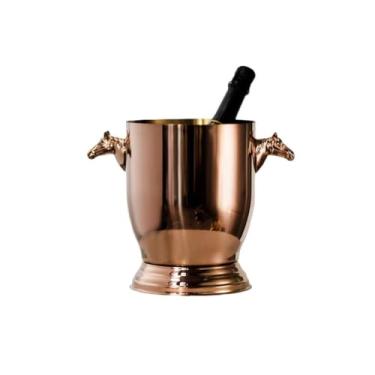 Imagem de Balde de gelo de aço inoxidável bicamada preservação do calor isolamento frio bonito KTV champanhe vinho tinto cerveja gelo bloco de gelo balde comercial (ouro rosa, cabeça de cavalo)