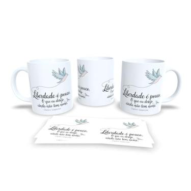 Imagem de Caneca com Frase de Clarice Lispector, Porcelana Branca, Design Pássaro em Voo, Decorativa com Citação Literária 'Liberdade é pouco' (19054)