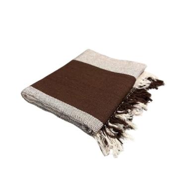 Imagem de Manta Grande De Algodão Para Sofá, 210 X 120 Cm(Marrom com Cru)