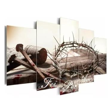 Imagem de Kit quadro decorativo 5 peças 95x60cm Foi Por Amor Coroa De Espinhos