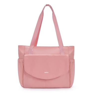 Imagem de ECOHUB Bolsa feminina com bolso RFID e compartimento para laptop, porta-copos e bolsa de bagagem para trabalho, viagem, faculdade, casual, rosa, One Size