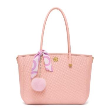 Imagem de ALWY Bolsa Feminina Ombro Couro Sintético Social Elegante Lenço e Pom Pom, Bolsa Madame, Elegante, Sofisticada, Modelo 2026 (Rosa)
