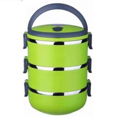 Imagem de Kit marmita fitness hermética inox com 3 potes térmicos e alça - Praça