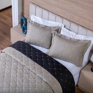 Imagem de Cobre Leito Colcha 400 Fios 2 Porta Travesseiros Dupla Face Aba Zíper 