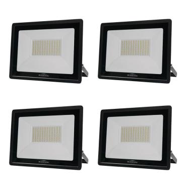 Imagem de Kit 4 Refletor Led Slim 100W Prova Dágua Preto Bivolt 3000K