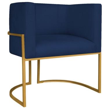 Imagem de Poltrona Decorativa Luna Base De Ferro Dourado Suede Cor Azul Marinho
