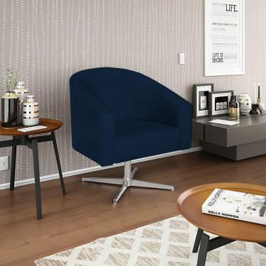 Imagem de Poltrona Decorativa Luiza Base Giratória De Metal Suede Azul Marinho
