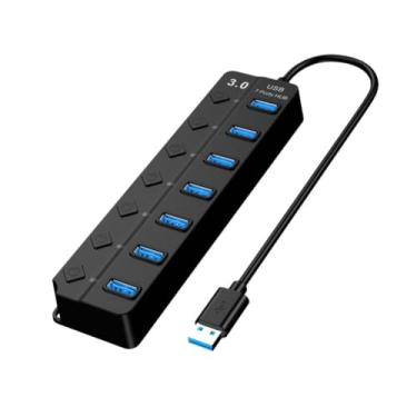 Imagem de Hub USB 3.0 de 7 portas, divisor USB com cabo de 30 cm de comprimento, interruptores liga/desliga individuais de LED, transferência de dados de 5 Gbps de alta velocidade para laptop, PC, PS4/5, pen