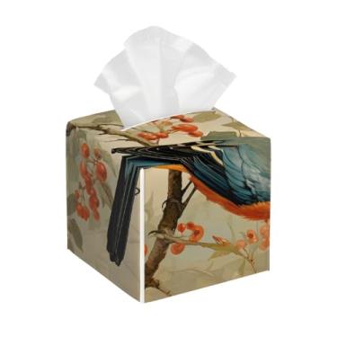 Imagem de Capa quadrada de couro para caixa de lenços de papel, impermeável, animal, pássaro, flor, vintage, organizador de papel facial com cinto inferior, estojo de lenços para mesa, banheiro, escritório