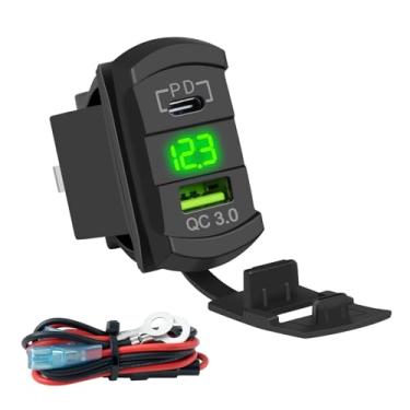 Imagem de FXC Carregador Usb Estilo Interruptor Basculante Com Fusível De 10 A Para Painel - 4,2 Pd Tipo C 12 V 24 V, Tomada Carga Rápida, Porta Carregamento Duplo Carro, Barco, Quadriciclo, Utv (Tipo + Voltí