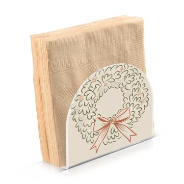 Imagem de ATTX Porta-guardanapos de Natal acrílico com design de arco de guirlanda de férias - organizador de mesa decorativo para cozinha, restaurante, decoração de férias de casa #272