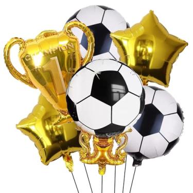 Imagem de Conjunto de balões de festa de futebol, 6 peças, troféu campeão, balões de Mylar e balões de futebol para meninos, crianças, fãs de bola de futebol, artigos de decoração de festa de aniversário