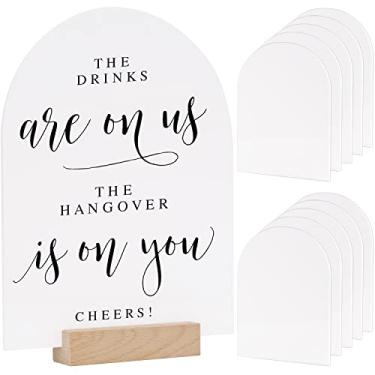 Imagem de JINMURY Placa acrílica em branco branco 20,3 cm x 25,7 cm | Pacote com 10 folhas acrílicas em formato de arco branco 1/8" de espessura, placa de casamento moderna em arco faça você mesmo | Menu de barra de bebidas de assinatura | Placa de barra de casamento em acrílico | Decoração de peças centrais 
