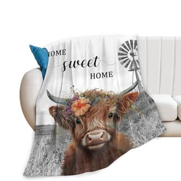 Imagem de Manta de vaca Highland de flanela quente, cobertor macio para sofá-cama, decoração de casa com estampa de animal fofo, lavável na máquina, A5.150 cm * 200 cm, 152.4 cm * 198.1 cm