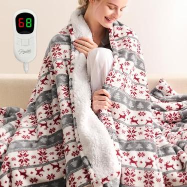 Imagem de Homemate Cobertor elétrico aquecido - 127 cm x 152 cm cobertor de aquecimento 1/2/4/6/8 horas desligamento automático 10 níveis de calor proteção contra superaquecimento flanela Sherpa ETL