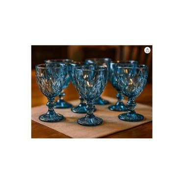 Imagem de Conjunto 6 Taças de Vidro Diamond Gold, 325ml, Acabamento Dourado, Relevo Diamantado, 17cm Altura, para Água e Drinks