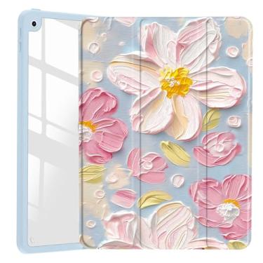 Imagem de JOYLAND Capa azul bebê flor pintura textura para iPad de 9,7 polegadas 5ª/6ª geração (2017/2018), capa traseira rígida transparente com suporte para lápis capa para tablet com três dobras (número do