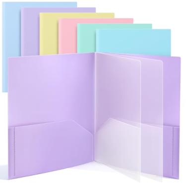 Imagem de Colarr 6 peças, 6 pastas de bolso, 28 x 25 cm, pasta de plástico resistente, multibolso, tamanho carta, documentos, organizador de projetos para escritório, casa, reunião de negócios (cores pastel)
