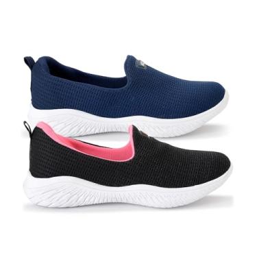 Imagem de Kit 2 Sapatilha Feminina Ortopédica Calce Fácil Sem Cadarço Facite Esporão Leve Confortável (Preto/Rosa e Marinho, BR, Adulto, Numérico, 39)