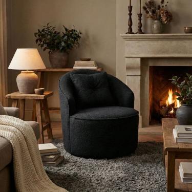 Imagem de Poltrona Orgânica Decorativa Confortável Amore Bouclê Preto - Montanari`s Decor