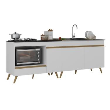 Imagem de Kit Balcão Cozinha Para Cooktop-forno 105cm E Gabinete Pia 120cm Veneza Multimóveis Mp2290 Branco-Dourado