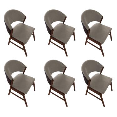 Imagem de Kit 6 Cadeiras De Jantar Madeira Maciça Débora Em Facto Ocre Bege Linho Mel