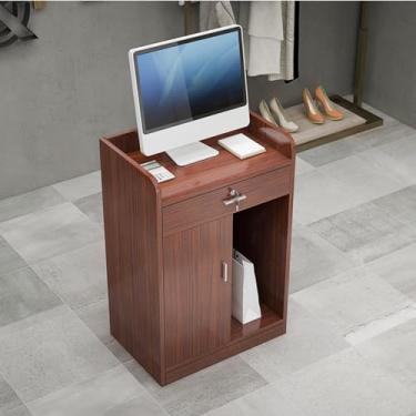 Imagem de Mesa de balcão de recepção, mesa de recepção pequena, mesa de recepção com balcão, balcão de recepção de escritório balcão de recepção para supermercado loja de conveniência hotel (teca)