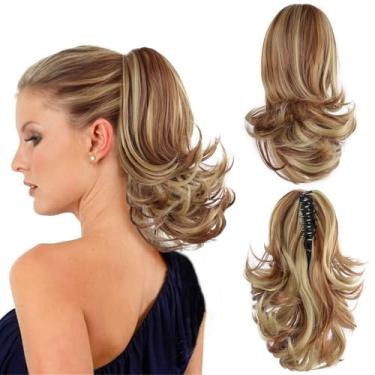 Imagem de FREEMEIGE Extensão de rabo de cavalo, clipe de garra curta em rabo de cavalo cacheado rabo de cavalo extensões de cabelo natural sintético macio rabo de cavalo para mulheres