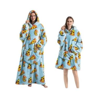 Imagem de Cobertor De Flanela Oversized Com Mangas, Moletom Com Capuz Para Inver