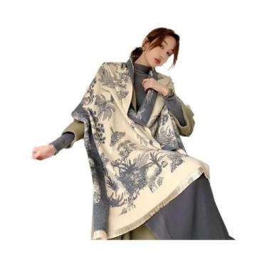Imagem de Cachecol De Cashmere Com Estampa Floral Para Mulheres, Xale Grosso, Co