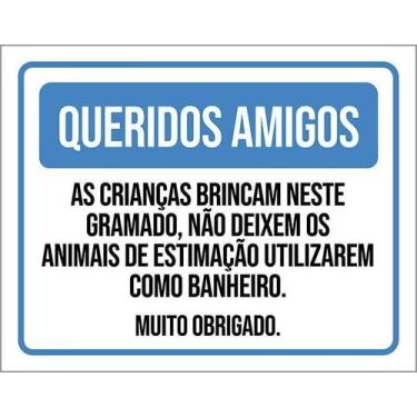 Imagem de Kit 3 Placa Acm Amigos Crianças Brincam Gramado 18X23 Branco - Sinaliz