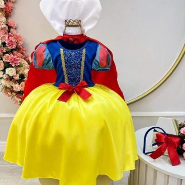 Imagem de Vestido Fantasia Infantil Branca de Neve Amarelo Capa Tiara - Mali Mod