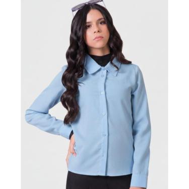 Imagem de Camisa Tricoline Dia a Dia Frio Gola Polo Botão Moda Inverno Nova - Feminino 12 a 18 anos-Feminino