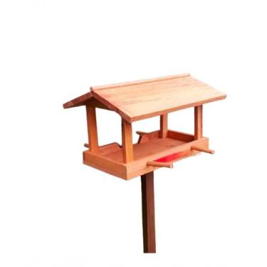 Imagem de Casinha Passarinho Comedouro Tratador Madeira Bandeja 34x50. - SHOPPIN