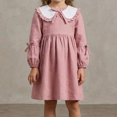 Imagem de Vestido Camomila Menina Infantil Inverno Frio Manga Longa Gola Boneca 