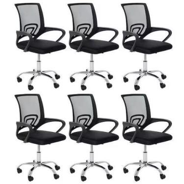 Imagem de Kit 6 Cadeiras De Rodízios Escritório Home Office Telinha Preto - Deco