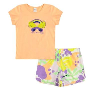 Imagem de Conjunto Roupa Infantil Estampa Borboleta Camiseta Manga Curta Shortin