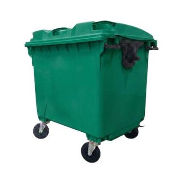 Imagem de Container Contentor Carrinho Coletor de Lixo com Rodas 1100 Litros Inj