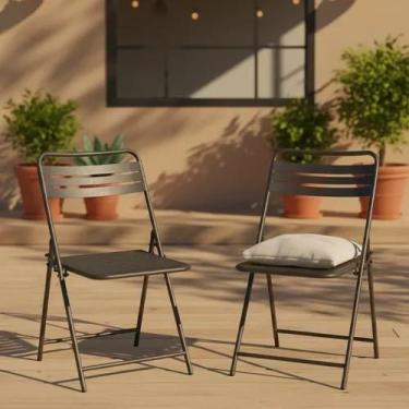 Imagem de Conjunto Para Jardim Aco Cinza 2 Pecas Cadeiras Dobraveis - Brazil Hom