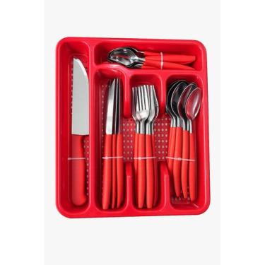 Imagem de Conjunto Talheres Vermelho Aço Inox Faqueiro 26 Peças - Fratelli Inox