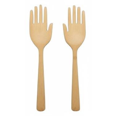 Imagem de Pegador de Salada Mãozinha Bambu 2 Peças - Congratulations Store