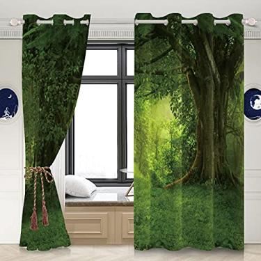 Imagem de Yeele Cortina impressa térmica com isolamento térmico da floresta do País das Maravilhas de 106 x 215 cm para quarto sala de estar clube árvores da selva tropical blackout cortinas de janela à prova d'água poliéster quarto escurecimento cortinas 2 painéis