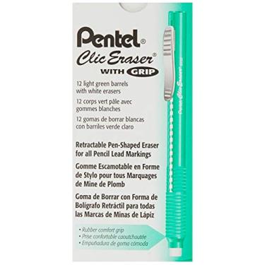 Imagem de Pentel Borracha Clic Grip Retrátil, Corpo Verde Claro, Caixa com 12 (ZE22K)
