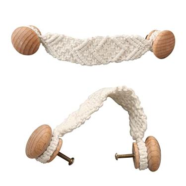 Imagem de LLHDKF 2 pacotes maçanetas de corda estilo boêmio maçaneta de porta corda nó armário gaveta armário porta móveis puxadores de madeira puxadores de gaveta para armário de cozinha guarda-roupa armário armário