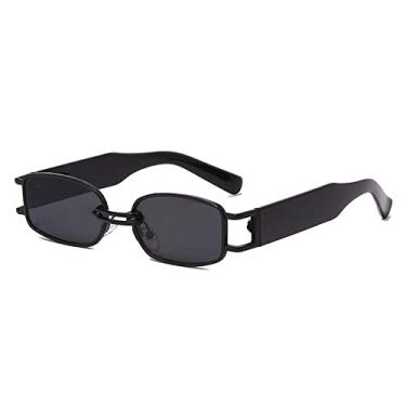 Imagem de Óculos de sol femininos retangulares pequenos fashion designer vintage quadrado punk óculos de sol masculinos sombras uv400 óculos claros, preto cinza