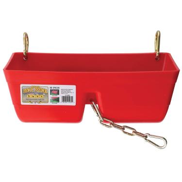 Imagem de Little Giant Alimentador de cerca de plástico com clipes (vermelho) resistente para alimentação montável calha balde para animais de estimação e animais de estimação (9 litros) (item nº FF16RED)