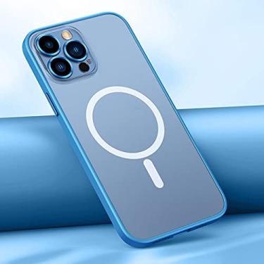 Imagem de Capa magnética de acrílico fosco de luxo para iphone 13 12 pro max para iphone 11 pro max capa de silicone de proteção de câmera de metal, azul, para iphone 13