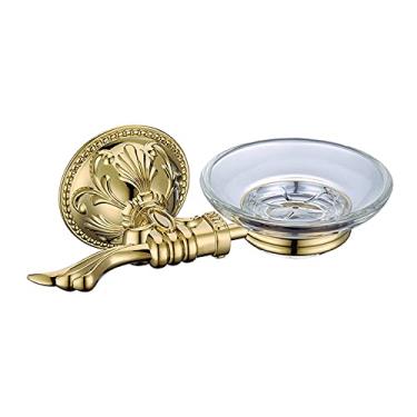 Imagem de Conjunto de acessórios de banheiro dourados Prateleiras de banheiro antigas Barra de toalha Suporte de papel higiênico Copo Suportes de sabonete Suporte de escova de banheiro, saboneteira